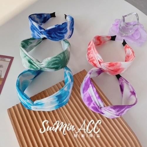Ethnic Style Colored Crossed Headbands Hair Hoops Turban For Women Solid Color Chinese Tie Dye Soft Hairbands Bathroom Headwrap