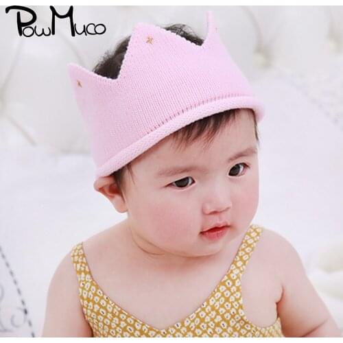 Powmuco Toddler Solid Color Knitting Wool Hats Fashion Handmade Crochet Crown Caps Clothing Decoration Baby Photography Props