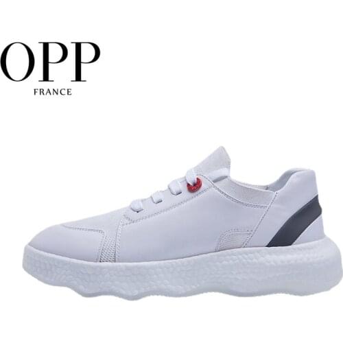 OPP Mens Shoes Cow Leather Flats Fashion Shoes Genuine Leather Lace-up Sports Shoes Mens Casual Footwear Sneakers