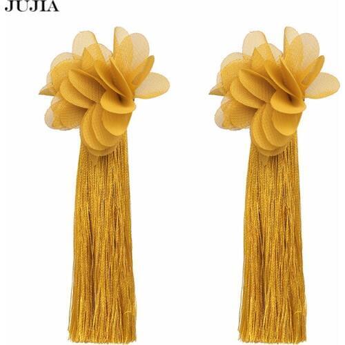 Wholesale JUJIA Bohemian Fringing Cotton Tassel Earrings Vintage Wedding Jewelry Long Drop Earrings For Women