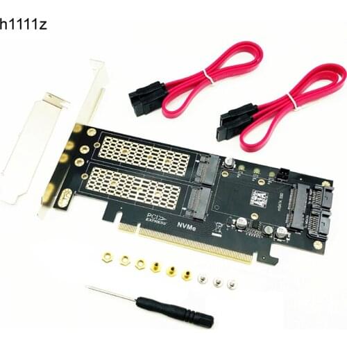 Riser Card M2 NVMe SSD NGFF to PCIE 3.0 X16 Adapter for Chia Mining Support M Key NVME SSD B Key M.2 SATA SSD mSATA 3in1 Adapter