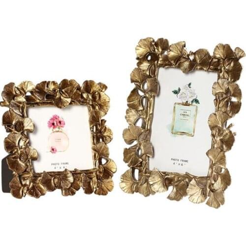 4inch 6inch 7inch Retro Resin Gold Color Ginkgo Leaves Photo Frame Picture Frame Desktop Ornaments for Offce Home Decor