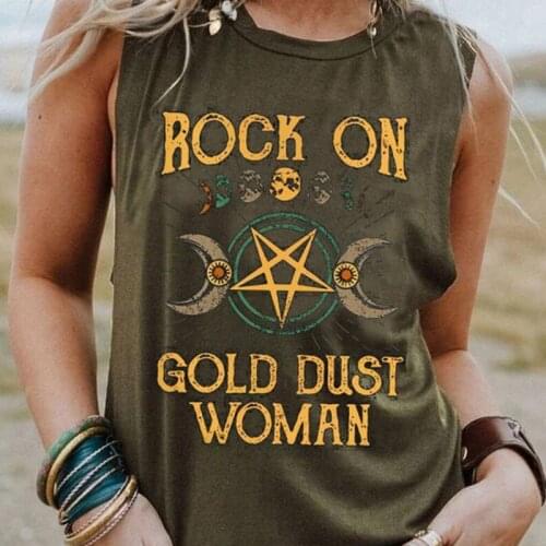 Rock on Gold Dust Woman 2021 Summer Shirt Vintage Goddess Sleeveless Shirts Stevie Nicks T-Shirts Full Figured Tee Shirt Y2k Top