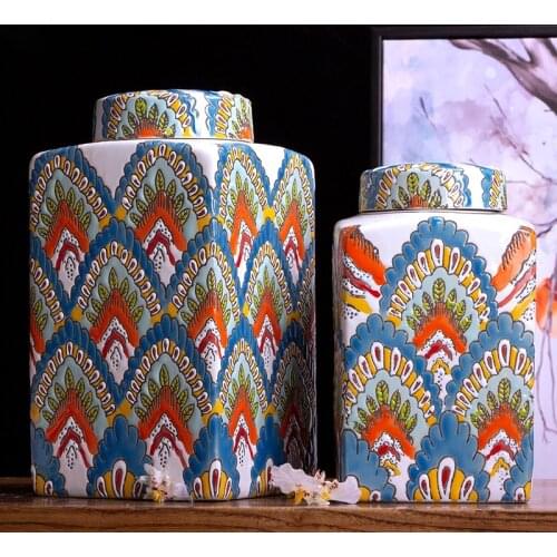 Modern Embossed Peacock Ceramic Jar Color Flower Vase Desktop Decoration Quartet Storage Jar Crafts Bedroom Room Home Decoration