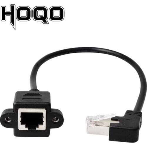 Left angle 90 degree Rj45 screw Panel mount ethernet Extension Cable LAN Male to Female UTP Cat5e internet Cord Screw hole