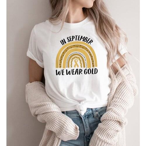 In September We Wear Gold Rainbow T-Shirt Childhood Cancer Awareness Shirt Harajuku Graphic Tee Woman Tshirts Female Casual Tops