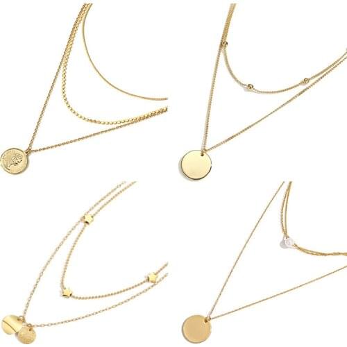 Vintage Coin Multilayer Necklace Stainless Steel Necklace For Women Crescent Pendant Necklace Coin Pendant Necklace Jewelry Gift