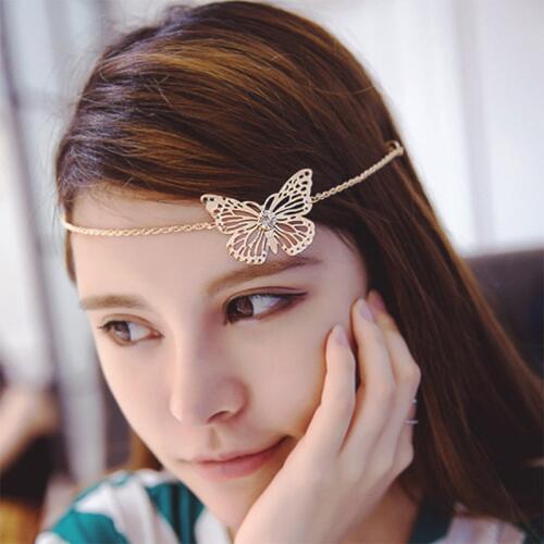 Golden butterfly leaf lady fringed forehead chain sweet hair band boho ethnic headdress