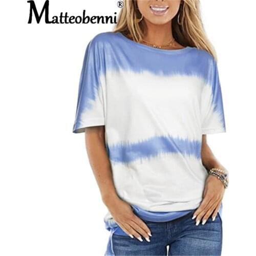 Womens Fashion Plus Size Clothing 2021 Summer Short Sleeve Tie Dye Print Round Neck T Shirt Loose Casual Top Ladies Streetwear