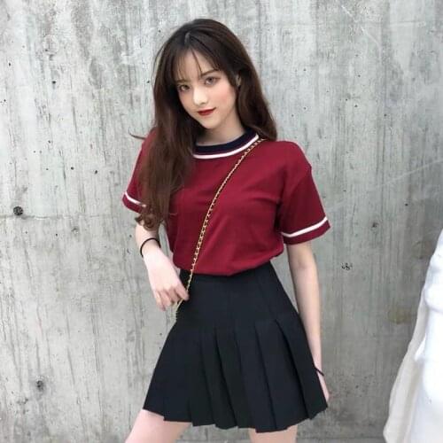 Woman TShirts Womens Short-Sleeved T-shirt Spring Round Neck Striped Top Crop Top Mujer Camisetas