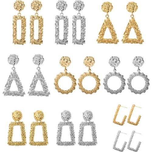 POXAM Vintage Luxury Geometric Metal Gold Silver Color Drop Dangle Earrings 2019 for Women Fashion Jewelry Ear Hanging Earring