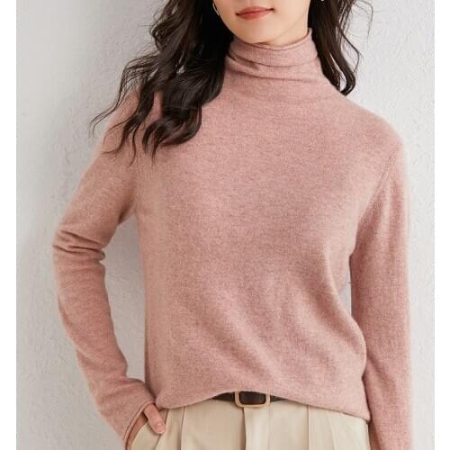 Turtleneck Cashmere Sweater Women 2020 New Autumn Long-Sleeved Loose Pullover Top Pile Pile Collar 100%Wool Knit Thin Base Shirt