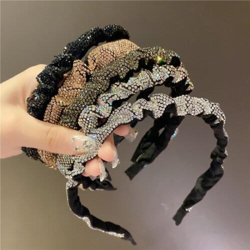 Vintage Rhinestone Crystal French Hairband for Women Girl Shiny Folder Accordion Slim Headband Fashion Accessories Wholesale