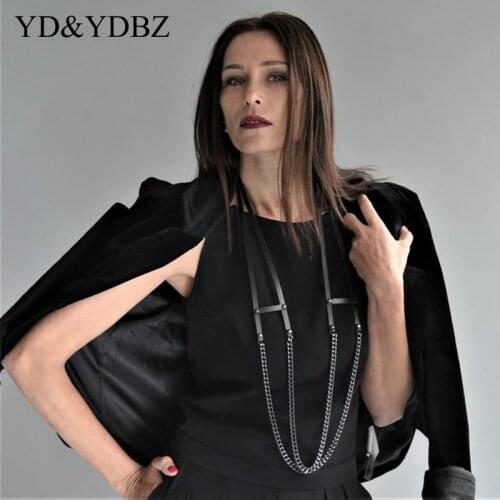 Handcrafted Fashion Leather Pendant Necklaces For Women Black Long Necklace Choker Street Punk Jewelry Necklace Chains Choker