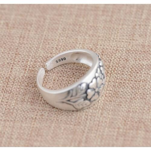 100% Genuine 990 Pure Silver Jewelry Flower Open Rings for Women Lover Anniversary Gift Retro Jewelry Anillos FREE SHIPPING
