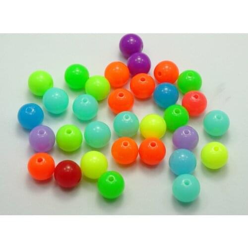 100 Mixed Neon Color Acrylic Round Beads 10mm Smooth Ball Spacer