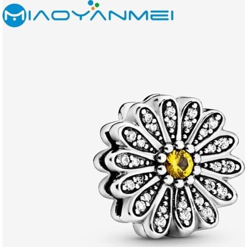 2020 Spring 925 Sterling Silver Beads Sparkling Daisy Flower Clip Charm fit Original Pandora Bracelets Women DIY Fashion Jewelry