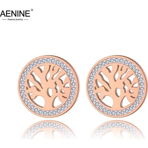 AENINE Original Design Stainless Steel Flowers Tree Stud Earrings Jewelry Trendy Clay Crystal Plant Earrings For Women AE19281