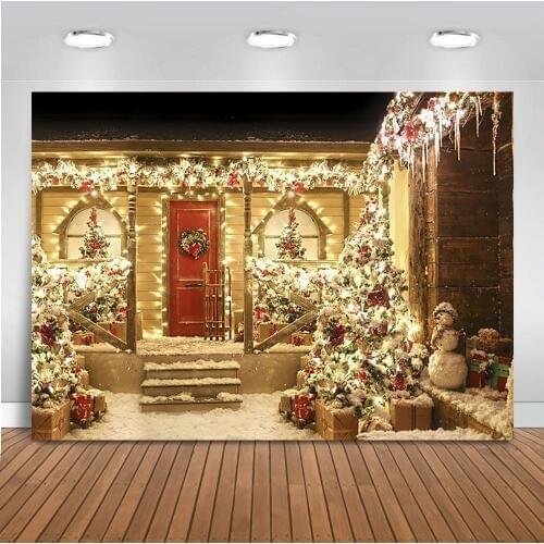 Neoback Glitter Christmas Backdrop for Photography Door Background for Photo Studio Merry Christmas Decoration for Family Party