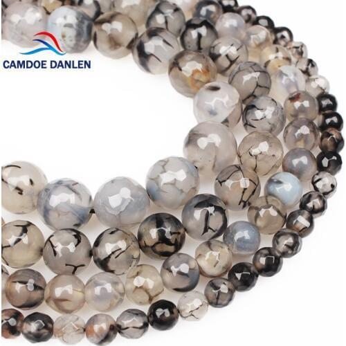 Black And White Lines Stone Natural Faceted Round Beads 6 8 10 12MM DIY Charm Bracelet Earrings Beads For Women Jewelry Making