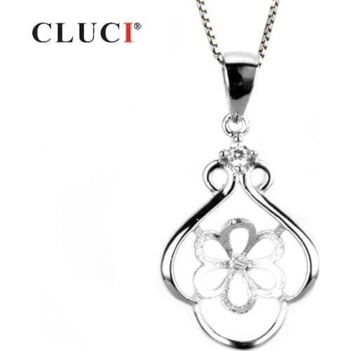 CLUCI Silver 925 Flower Shaped Necklace Pendant Jewelry 925 Sterling Silver Pearl Pendant Mounting Clover Charms Pendant SP077SB