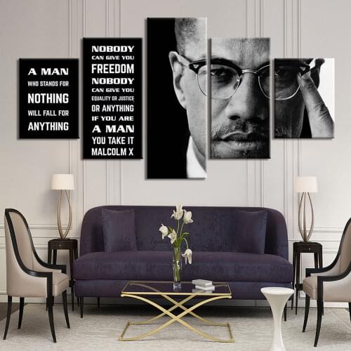 HD Prints 5 Pieces Malcolm X Right Picture Poster for Home Decor Canvas Painting Wall Art Framework
