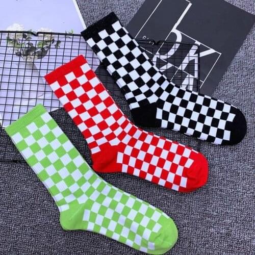 Korea Funky Harajuku Trend Women Checkerboard Socks Geometric Checkered Socks Men Hip Hop Cotton Unisex Streetwear Novelty Socks