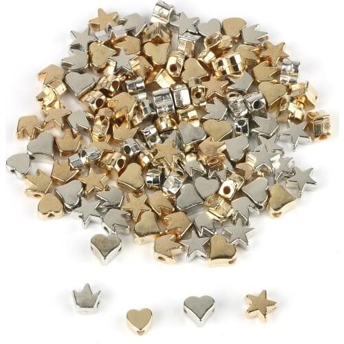 Love Heart Star Beads for Needlework Jewelry Making CCB Gold Plated Butterfly Crown Cube Spacer Beads Handmade Diy Bracelets