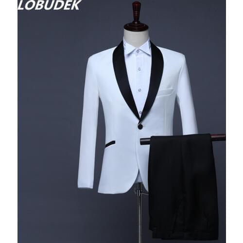 Men Wedding Groom Blazer Pants Suits Red White Black Business Leisure Suit Evening Singer Host Smart Casual Suits 2 Pieces Set