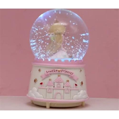 Princess Castle Music Box Night Light Crystal Ball Pink Girly Heart Birthday Gifts for Kids Night Lamp Bedroom Falling Snow Lamp