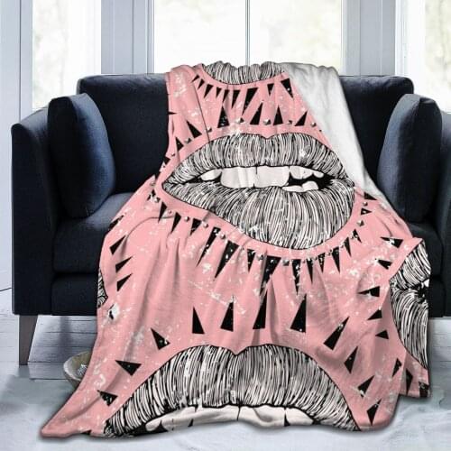 Soft Warm Fleece Blanket Punk Lips Flyers Spikes And Studs Sofa Plaid Throw 3 Size Light Thin Mechanical Wash Flannel Blankets