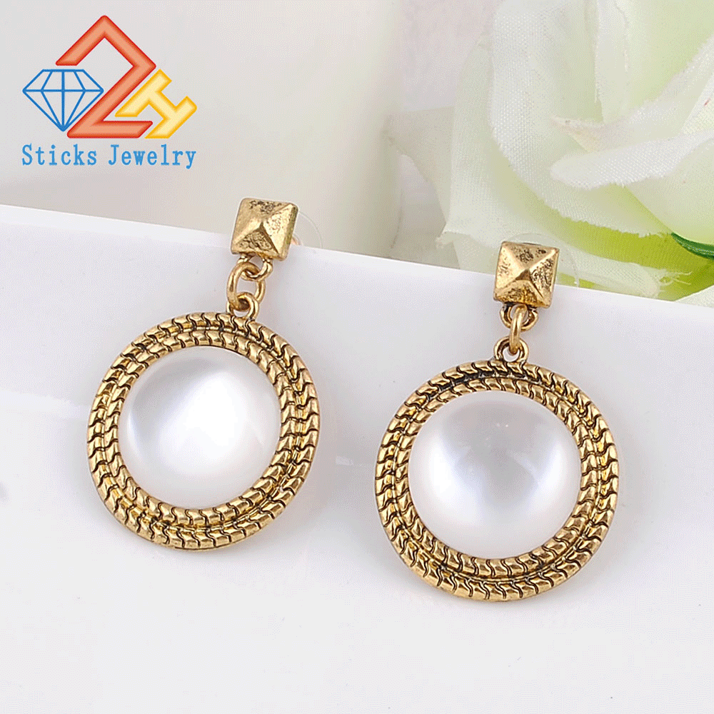 Natural Moonstone Earrings Roundness Clear Drop Earrings for Womens Fine Jewelry (Moonstone)