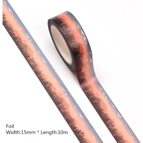 NEW 10pcs/lot 15MM*10m Silver Foil Bird Sunset Mountains Washi Tape Scrapbooking Masking Tape Office Adhesive Kawaii Stationery