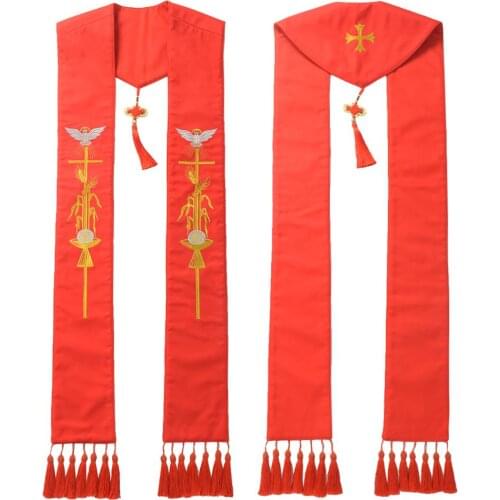 Purple Church Clergy Pastor Liturgical Mass Stole Cross Candle-like Embroidery