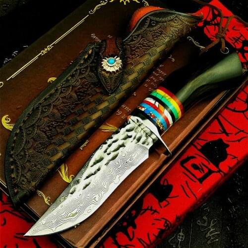 PEGASI Japan imports 67 layers of overlaid hammer damask steel high hardness straight knife hunting knife ebony tactical knife