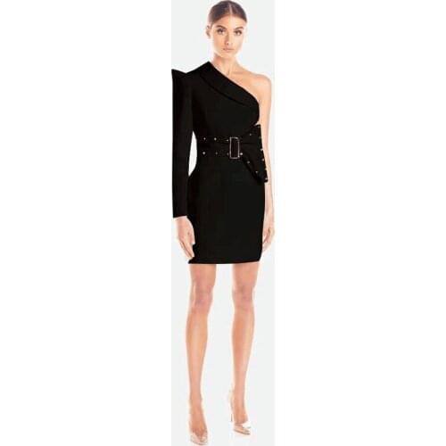Sexy women party dress single long sleeve dress with belt mini office lady high street women dress 2019 NEW fashion