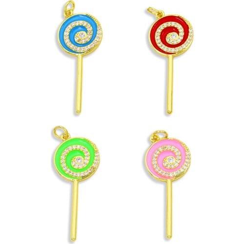 OCESRIO Brass CZ Cute Enamel Lollipop Necklace Charms for Jewelry Making Gold Charms for Necklace Jewelry Supplies pdta311
