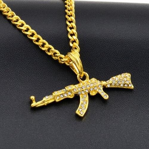 Hot Submachine Gun Pistol Necklaces Fashion Men Hip Hop Accessories Dance Franco Chain Maxi Charm Long Pendant Necklace