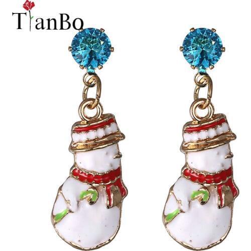 TianBo New Design Santa Christmas Snowman Earrings For Women able Stud Earring Christmas Gift earring for woman Jewelry