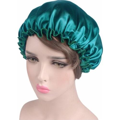 Womens Satin Silky Bonnet Sleep Cap Head Cover Elastic Band Lace Beanies Solid Color Head Wrap Womens Summer Hat Caps