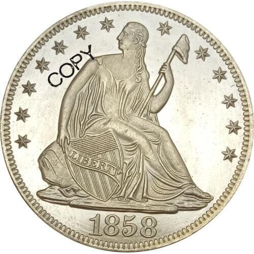 United States Liberty Seated Half Dollars 1858 No Motto Above Eagle Brass Plated Silver Copy Coin
