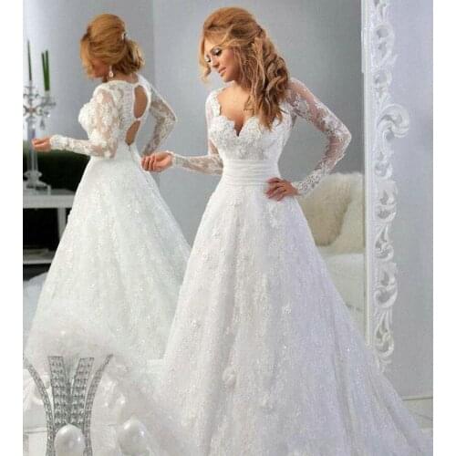 Vestidos De Noiva Elegant Long Sleeves Wedding Dresses V Neck Lace Vestido De Casamento Prom Gown Custom Made