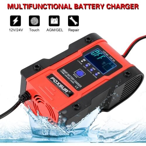 12V-24V 6A For Car Motorcycle Lead Acid Battery Agm Gel Car Battery Charger Intelligent Pulse Charge Maintainer & Desulfator