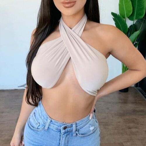 Musuos Summer Ladies Off Shoulder Cross Backless Crop Tops Women Solid Color Halter Slim Fit Vest Club Streetwear