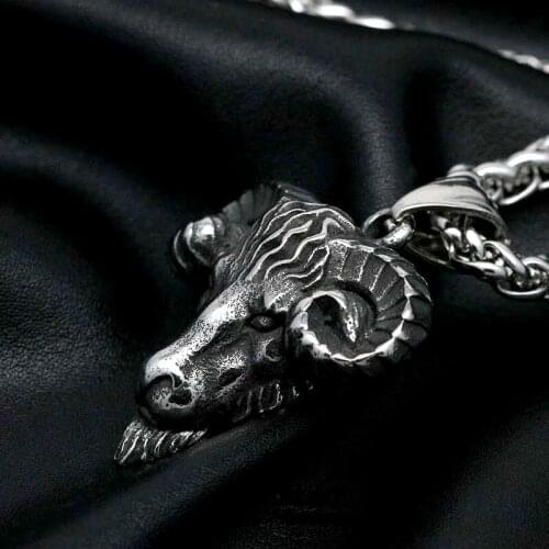 Vintage Viking Goat Head Pendant Necklace for Women Men Punk Gothic Stainless Steel Animal Necklace Scandinavian Amulet Jewelry