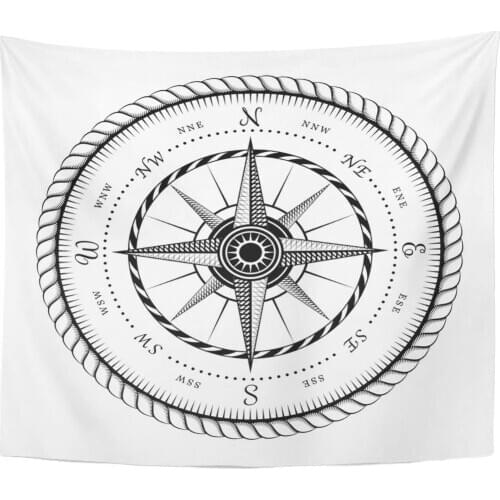 Compass Ancient Sign of Wind Rose Engraving Vintage Marine Tapestry Home Decor Wall Hanging for Living Room Bedroom Dorm 50x60
