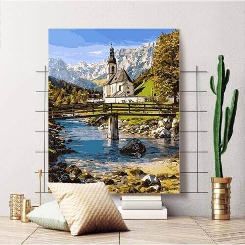 Waterfall birch red leaf forest landscape oil painting DIY painting digital art painting digital home decoration painting