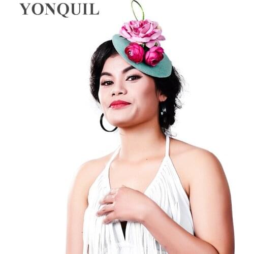 Elegant Ladies Royal Fascinators Polyester Silk Flower Fascinator Base Women Feather Hat Wedding Party Hair Accessory MD16024