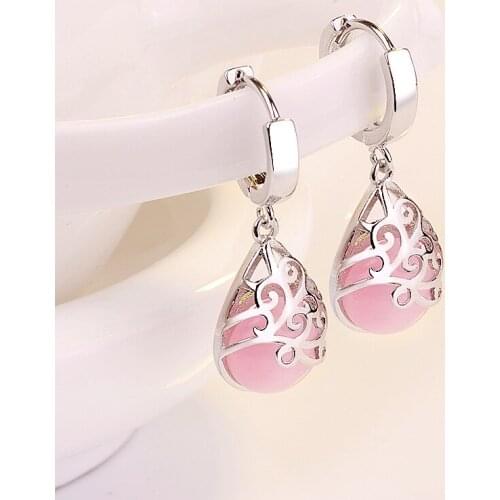 CAOSHI Trendy Female Drop Earrings for Wedding Engagement White/Pink Stone Dangle Earrings Women Graceful Accessories Jewelry