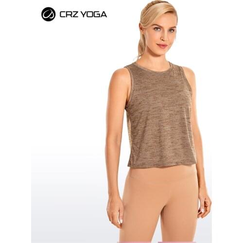 CRZ YOGA Lightweight Heather Crop Top Workout Tank Tops for Women Loose Fit Athletic Sports Shirts Sleeveless
